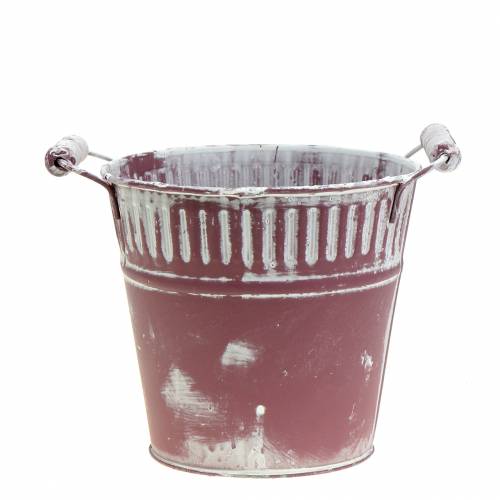 Floristik24 Tin bucket lilac white washed Ø16cm H15cm 1p