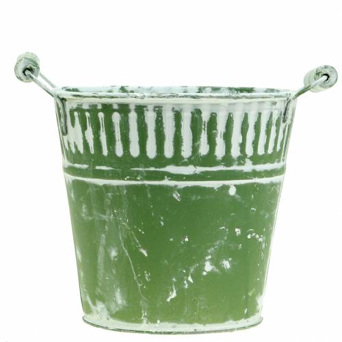 Floristik24 Metal bucket green whitewashed Ø19cm H17cm 1 pc