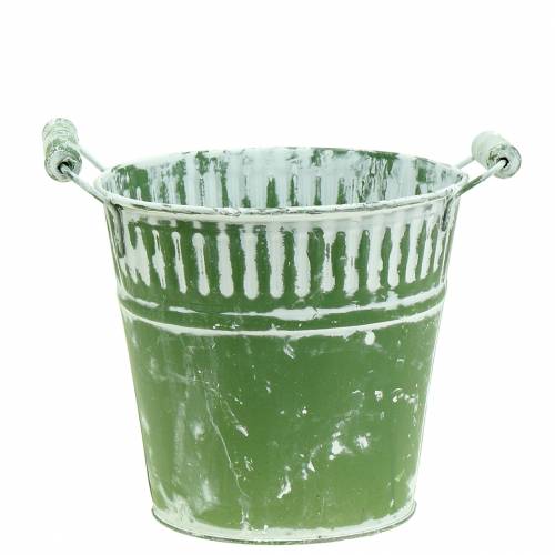 Floristik24 Tin bucket green white washed Ø16cm H15cm 1p