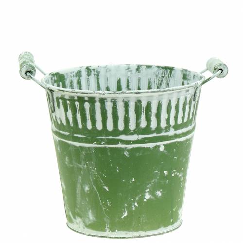 Metal bucket green whitewashed Ø16cm H15cm 1 pc | Floristik24.ie