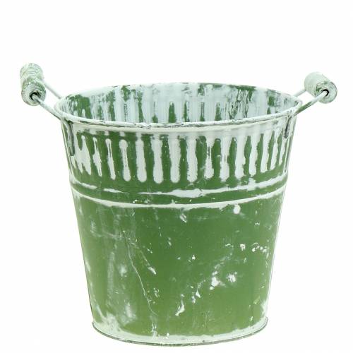 Floristik24 Metal bucket green whitewashed Ø19cm H17cm 1 pc