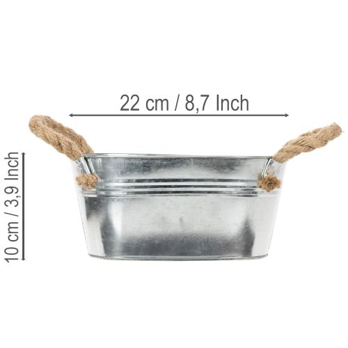 Metal bowl with rope handles, silver, 22cm high, 10cm high | Floristik24.ie