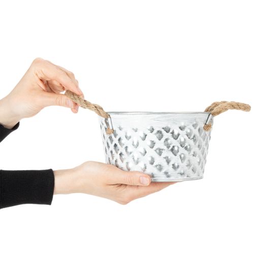 Sheet metal bowl with rope handles Ø18cm H10cm | Floristik24.ie