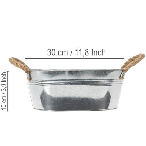 Oval tin bowl silver 30cm x 17cm x 10cm | Floristik24.ie
