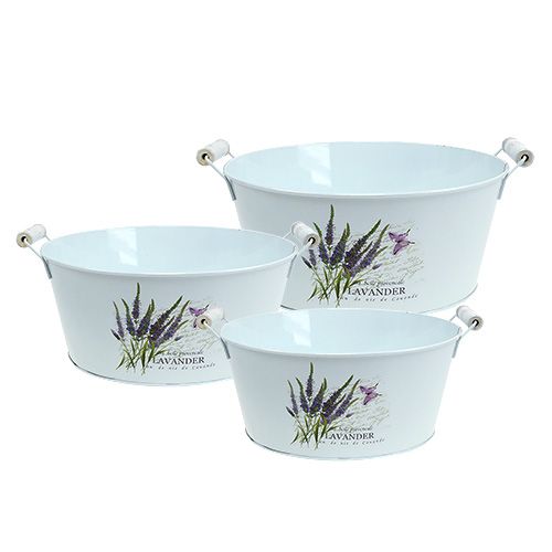 Floristik24 Sheet metal bowls 3-set white with lavender motif