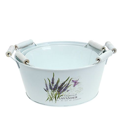 Floristik24 Sheet metal bowls 3-set white with lavender motif