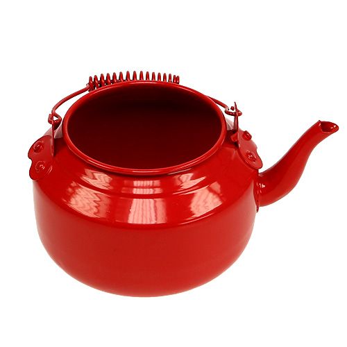 Floristik24 Tin tea pot red Ø12cm H9cm