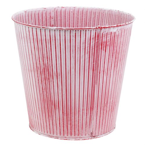 Floristik24 Tin pot striped red Ø22cm H21cm