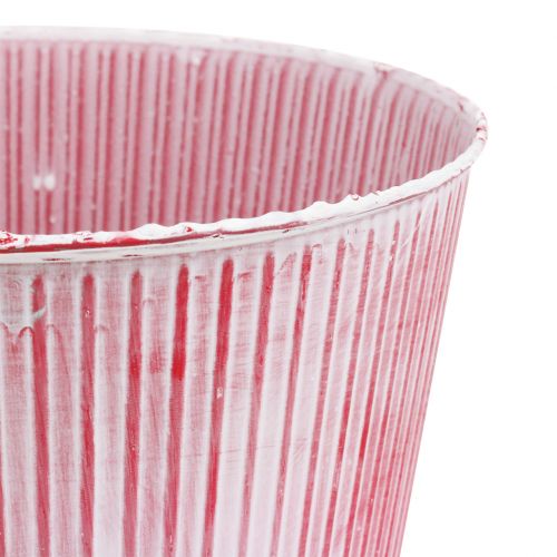 Floristik24 Tin pot striped red Ø22cm H21cm