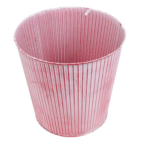 Floristik24 Tin pot striped red Ø22cm H21cm