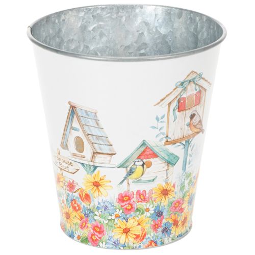 Floristik24 Tin pot with birdhouses, summer decoration, planter H14.5cm Ø13.5cm