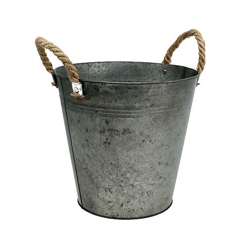 Floristik24 Tin bucket antique with rope handles Ø22cm H20cm 2pcs