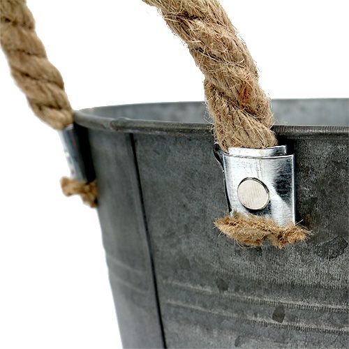 Floristik24 Tin bucket antique with rope handles Ø22cm H20cm 2pcs