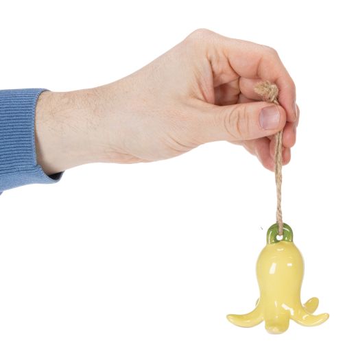 Product Ceramic flower pendants, cheerful design, floral pattern, spring decoration, 9cm, 6 pieces