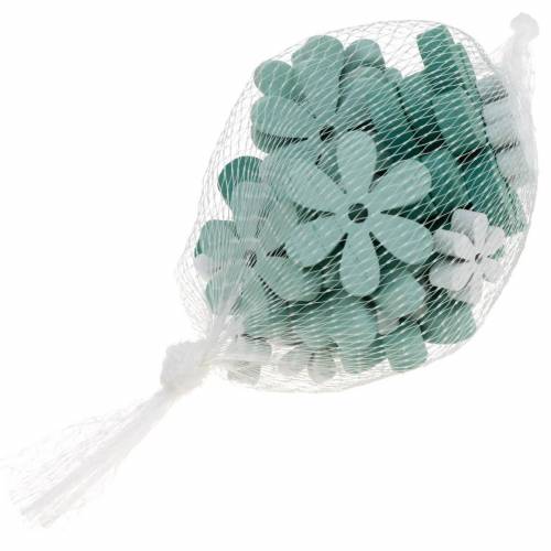 Floristik24 Scatter decoration flower green, mint, white wooden flowers for scattering 29 pcs