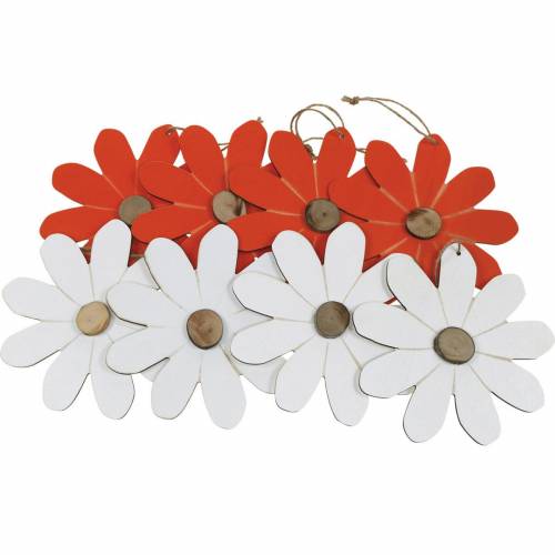 Floristik24 Flower pendants, decorative flowers orange and white, wooden decoration, summer, decorative flowers 8 pieces