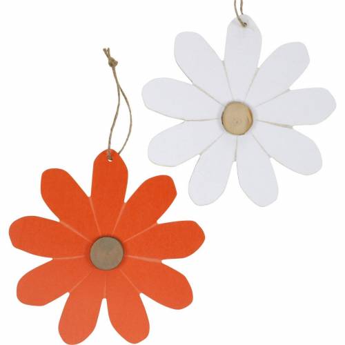 Floristik24 Flower pendants, decorative flowers orange and white, wooden decoration, summer, decorative flowers 8 pieces