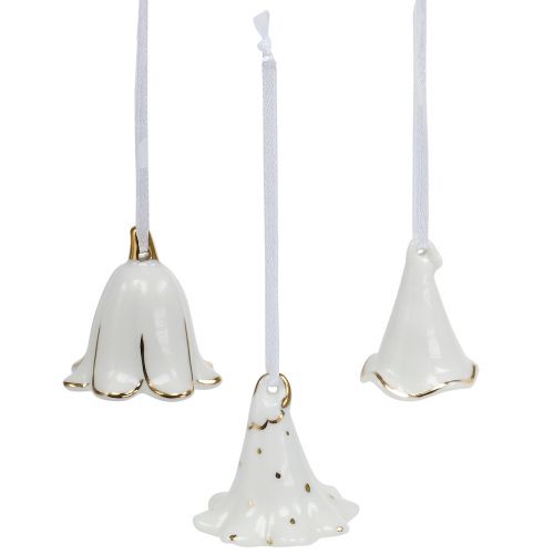 Floristik24 Blossom bell to hang white, gold 4.5cm - 5cm 3pcs