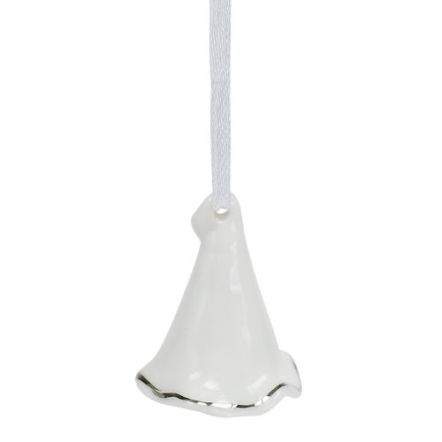 Flower bells for hanging white, silver 3pcs