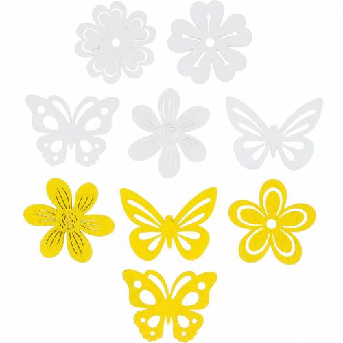 Floristik24 Flowers and butterflies to sprinkle yellow, white wood sprinkle decoration spring decoration 72pcs