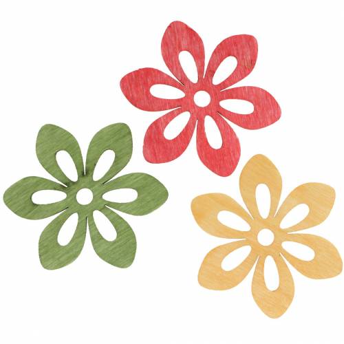 Floristik24 Scatter decoration flower wood orange, yellow, green 4cm 72 pcs