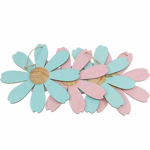 Floristik24 Wooden flowers for hanging, spring decoration, wooden flower pink and blue, summer, decorative flowers 4pcs