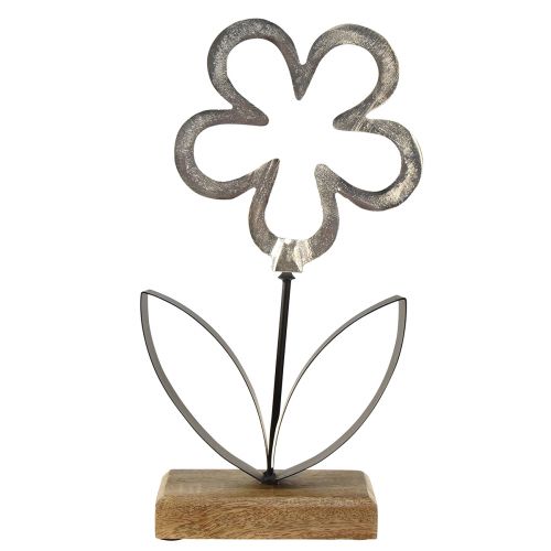 Floristik24 Flower Metal Decoration Silver Black Wooden Base 15×30cm