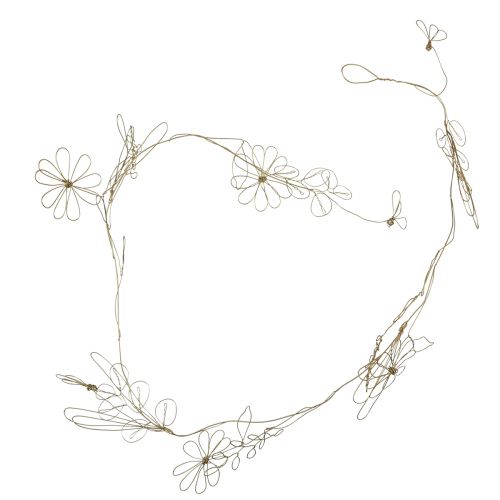 Product Metal flower garland, gold, decorative hanging ornament with meadow motif, flexibly designed, wall decoration, summer decoration, 110cm