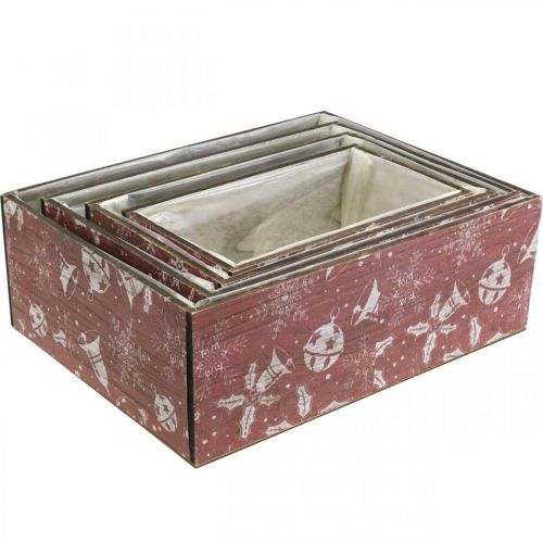 Product Vintage Christmas flower box, wooden planter, red, 24-40cm, set of 4