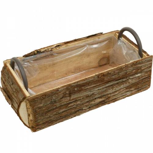 Flower box, wooden box with bark, plant pot with handles 38cm