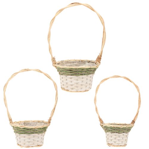 Product Flower Basket Handle Natural Green Grey White Ø18–26cm Set of 3