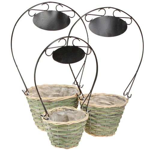 Product Flower basket handle with sign metal Ø23/20/17cm set of 3
