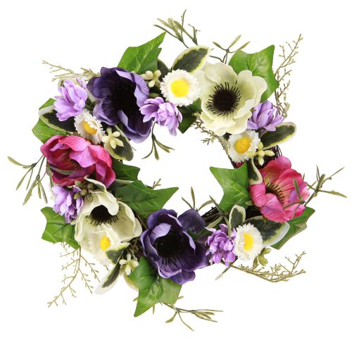 Product Artificial Flower Wreath Anemones Daisies Purple White Ø25cm