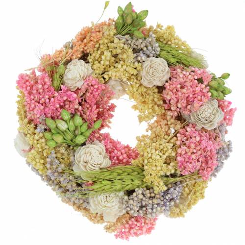Floristik24 Decorative wreath of dry grass and artificial flowers, colored Ø20cm