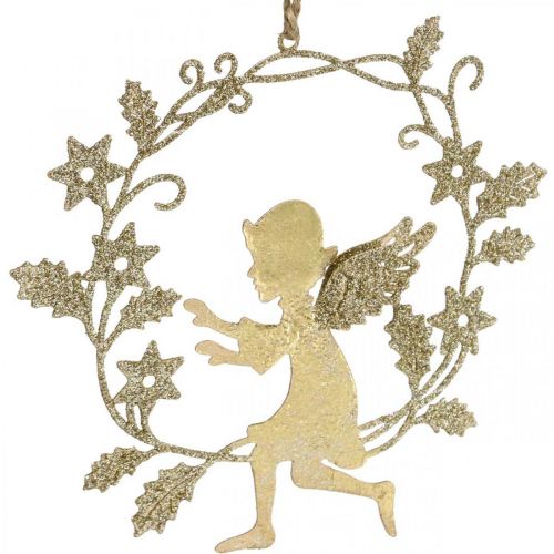 Product Angel wreath, Christmas decoration, angel to hang, metal pendant Golden H14cm W15.5
