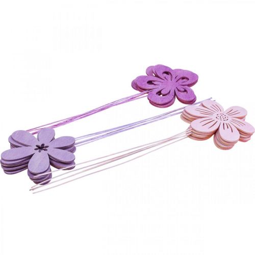 Floristik24 Garden Stake Flower Flower Stake Violet/Purple/Pink Ø9.5cm 15pcs