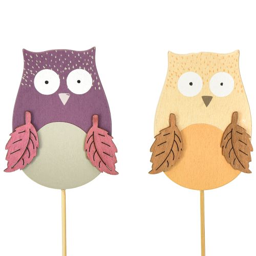 Flower plug deco owl wood purple, brown 8cm 12pcs