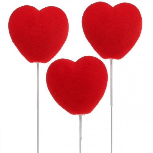 Flower plug deco heart red heart plug 6x6cm H26cm 18 pieces