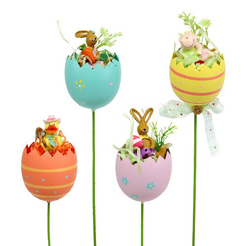 Floristik24 Flower plug egg with animal sort. 8cm L30cm 4pcs