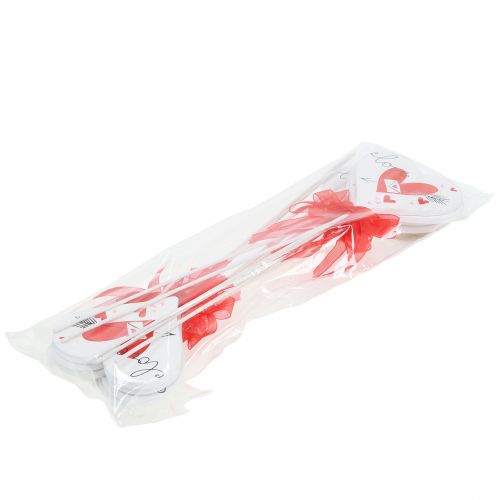 Product Flower pin heart white with bow 7cm 12 pcs