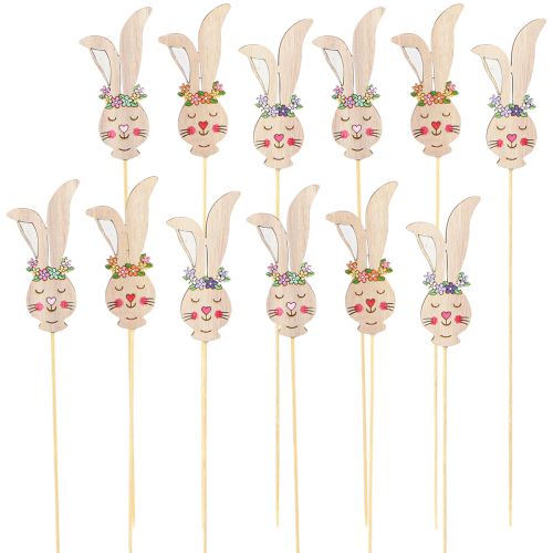 Product Flower Stick Wooden Decoration Rabbit Head on Stick 11cm 12 Pcs