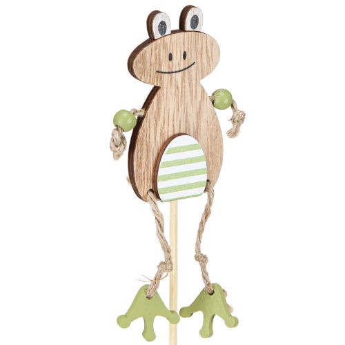 Product Flower Pot Stakes Frog Wood Green Natural 3.5x7cm 12pcs