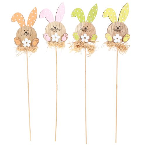 Product Flower Sticks Wooden Rabbit Decoration Easter 4 Colors 5x8cm 16 Pcs