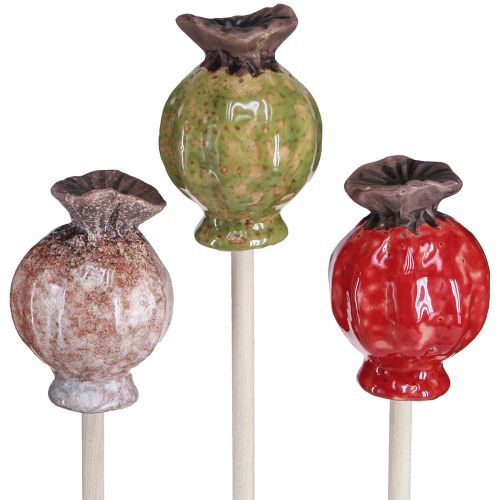 Floristik24 Flower Stick Wood Ceramic Poppy Decoration 3 Colors 35cm 6 Pcs