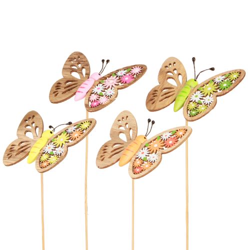 Floristik24 Flower Stick Wooden Butterfly 4 Colors 8x6cm 16 Pcs