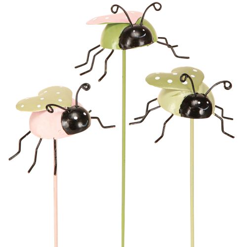 Floristik24 Flower Stick Ladybug Metal Green Pink 7x4cm 6 Pcs