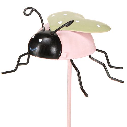 Product Flower Stick Ladybug Metal Green Pink 7x4cm 6 Pcs