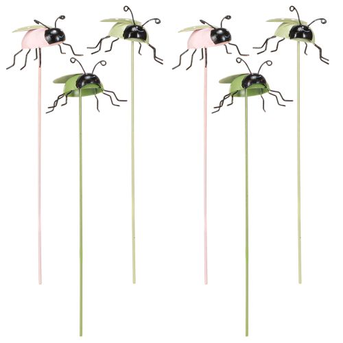Product Flower Stick Ladybug Metal Green Pink 7x4cm 6 Pcs