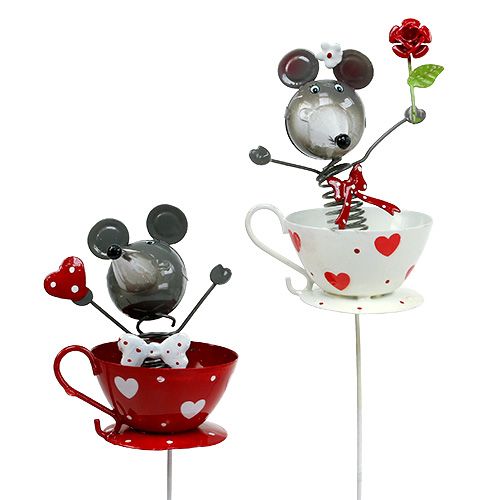 Floristik24 Flower stud mouse metal 10cm L33cm 2pcs