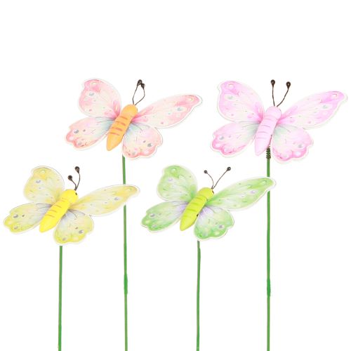 Product Flower Stick Butterfly Pink Green Orange 8x5.5cm 16 pcs